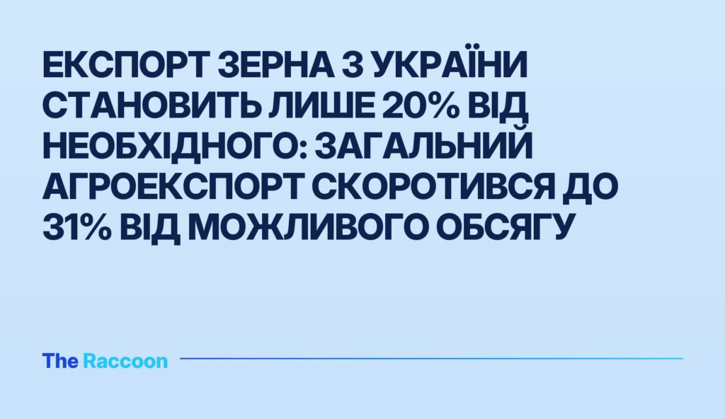 Експорт зерна з України становить лише 20% від необхідного: загальний агроекспорт скоротився до 31% від можливого обсягу