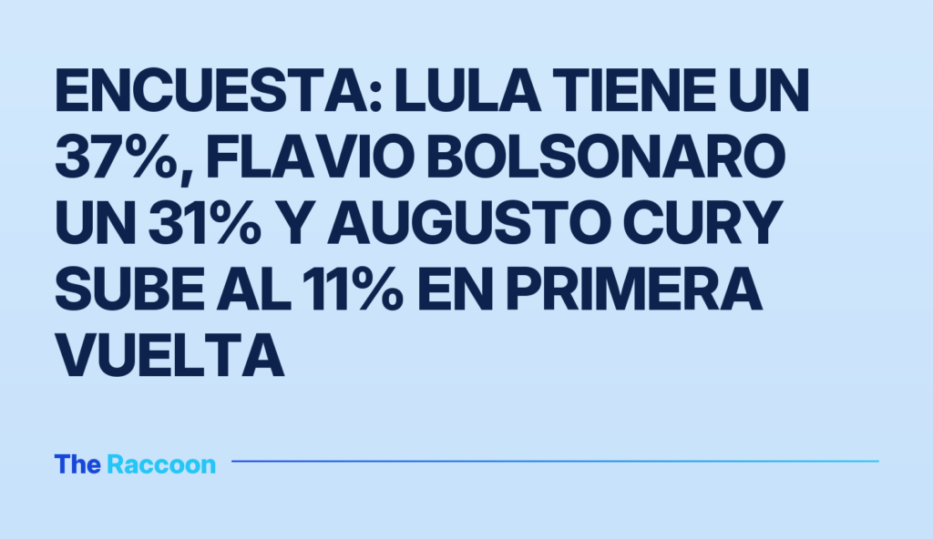 Encuesta: Lula tiene un 37%, Flavio Bolsonaro un 31% y Augusto Cury sube al 11% en primera vuelta