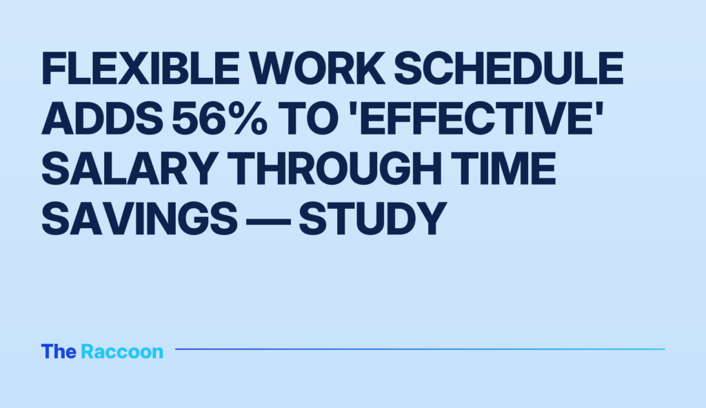 Flexible work schedule adds 56% to 'effective' salary through time savings — study