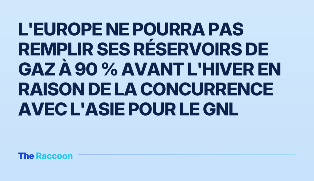 L'Europe ne pourra pas remplir ses réservoirs de gaz à 90 % avant l'hiver en raison de la concurrence avec l'Asie pour le GNL L'Europe ne pourra pas remplir ses réservoirs de gaz à 90 % avant l'hiver en raison de la concurrence avec l'Asie pour le GNL