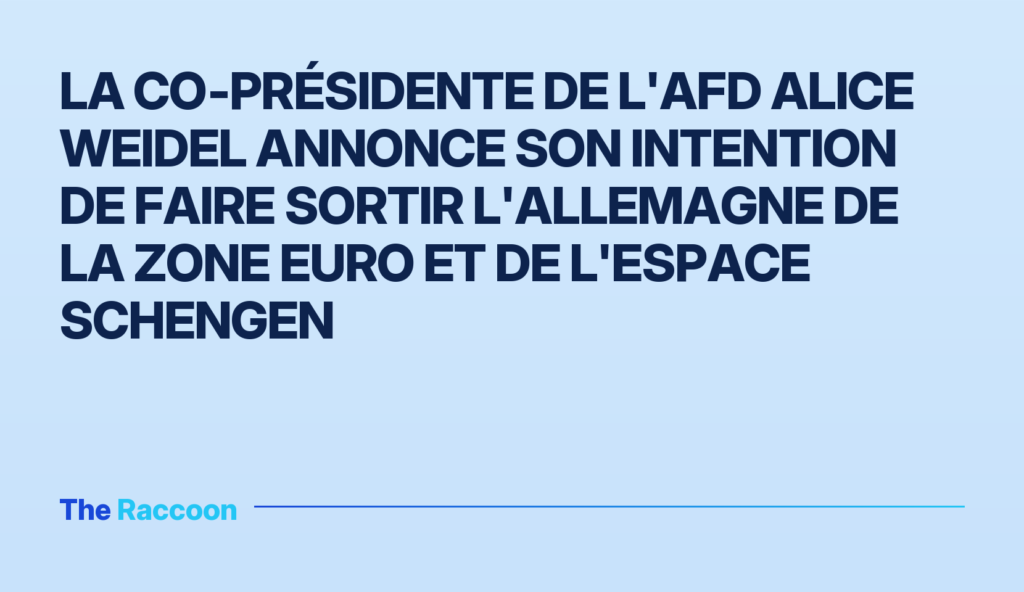 La co‑présidente de l'AfD Alice Weidel annonce son intention de faire sortir l'Allemagne de la zone euro et de l'espace Schen