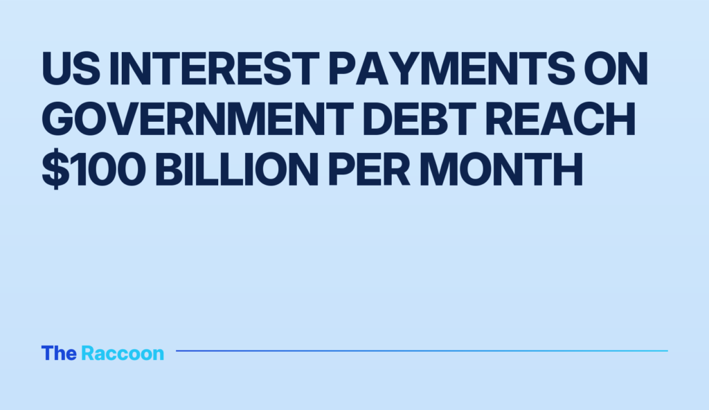 US interest payments on government debt reach $100 billion per month